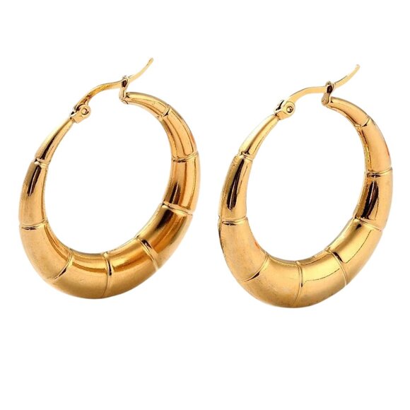 1 1/2 Inch 40mm Hoop Gold Tone Pierced Post Earrings - Picture 3 of 5